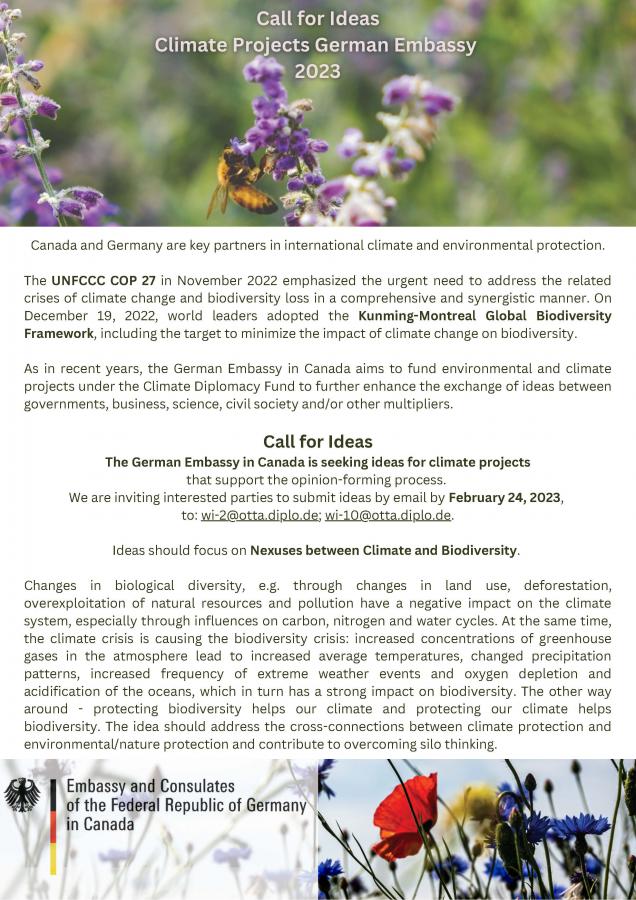 Call for ideas: Climate Projects German Embassy 2023 (Source: Embassy and Consulates of the Federal Republic of Germany in Canada)