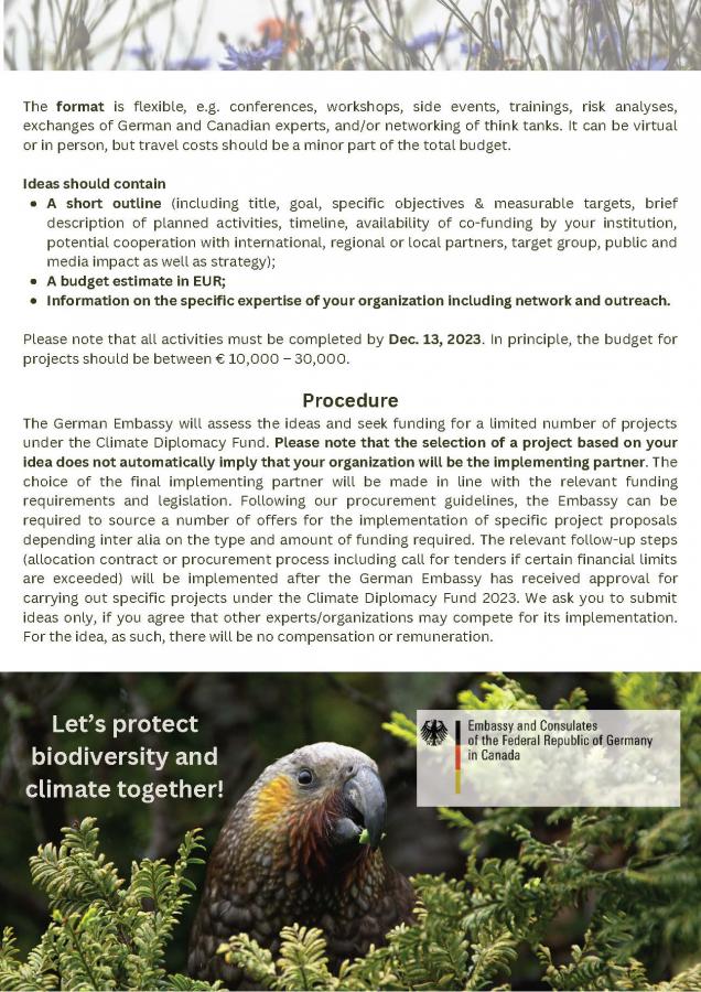Call for ideas: Climate Projects German Embassy 2023 (Source: Embassy and Consulates of the Federal Republic of Germany in Canada)