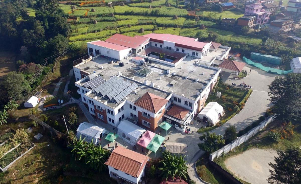 The Centre in 2015, with building additions and remaining tents following the April 2015 earthquake