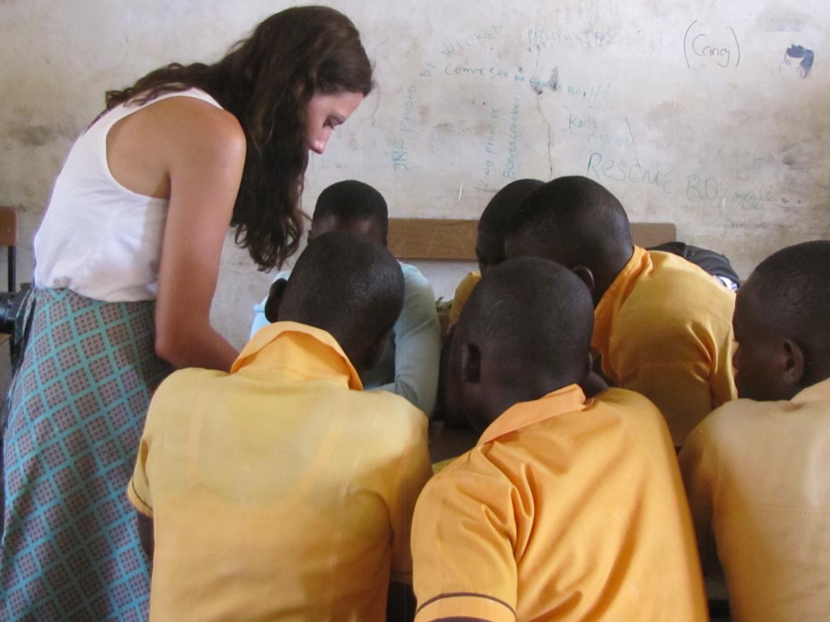 Shayna Hvala and school children at Ghana's Kongo school