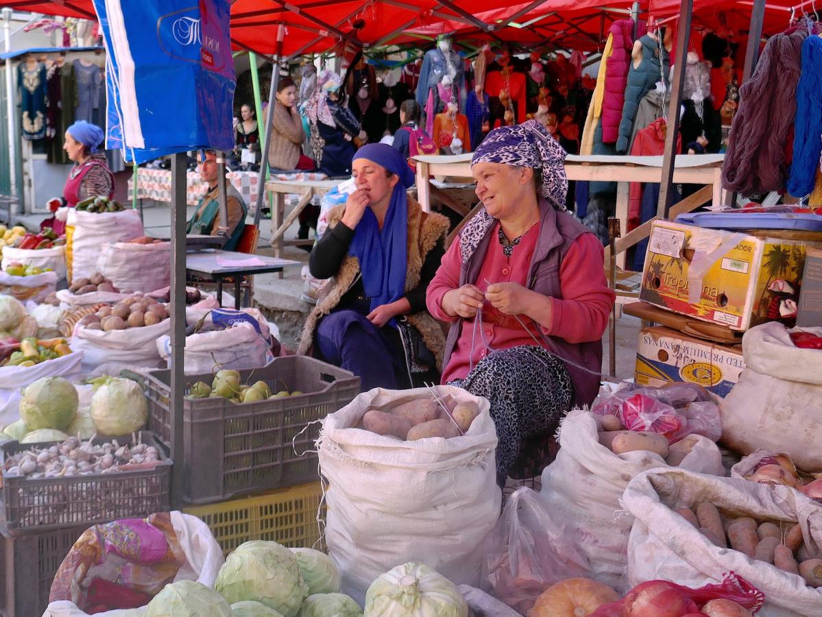 Vendors at a traditional local market near Khorog 