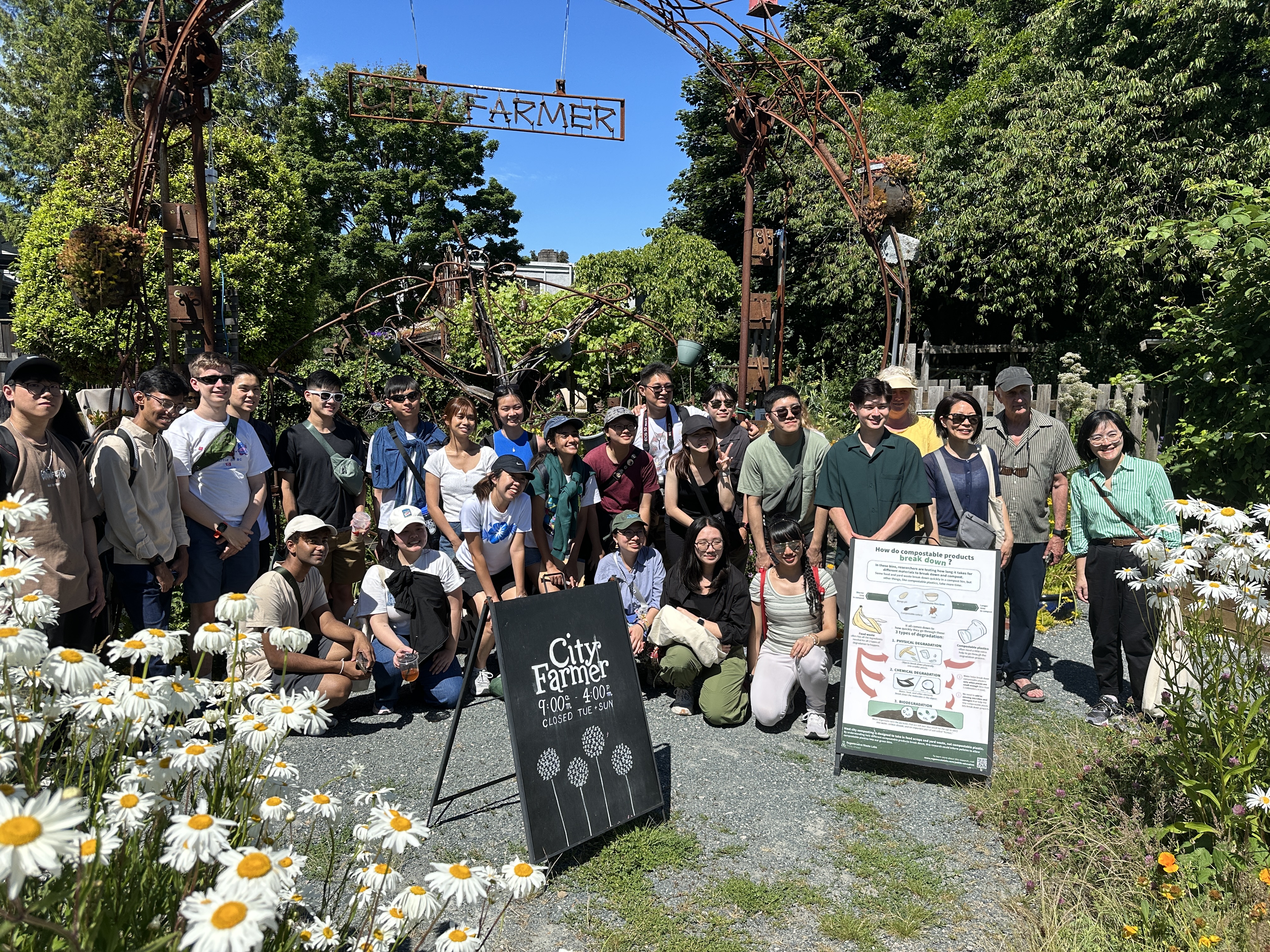 UBC-NUS cohort in Vancouver for a site visit of City Farmer, guided by the Executive Director, Michael Levenston, and the organization's gardening and bug expert, Maria Keating (photo: Mat Lyle)