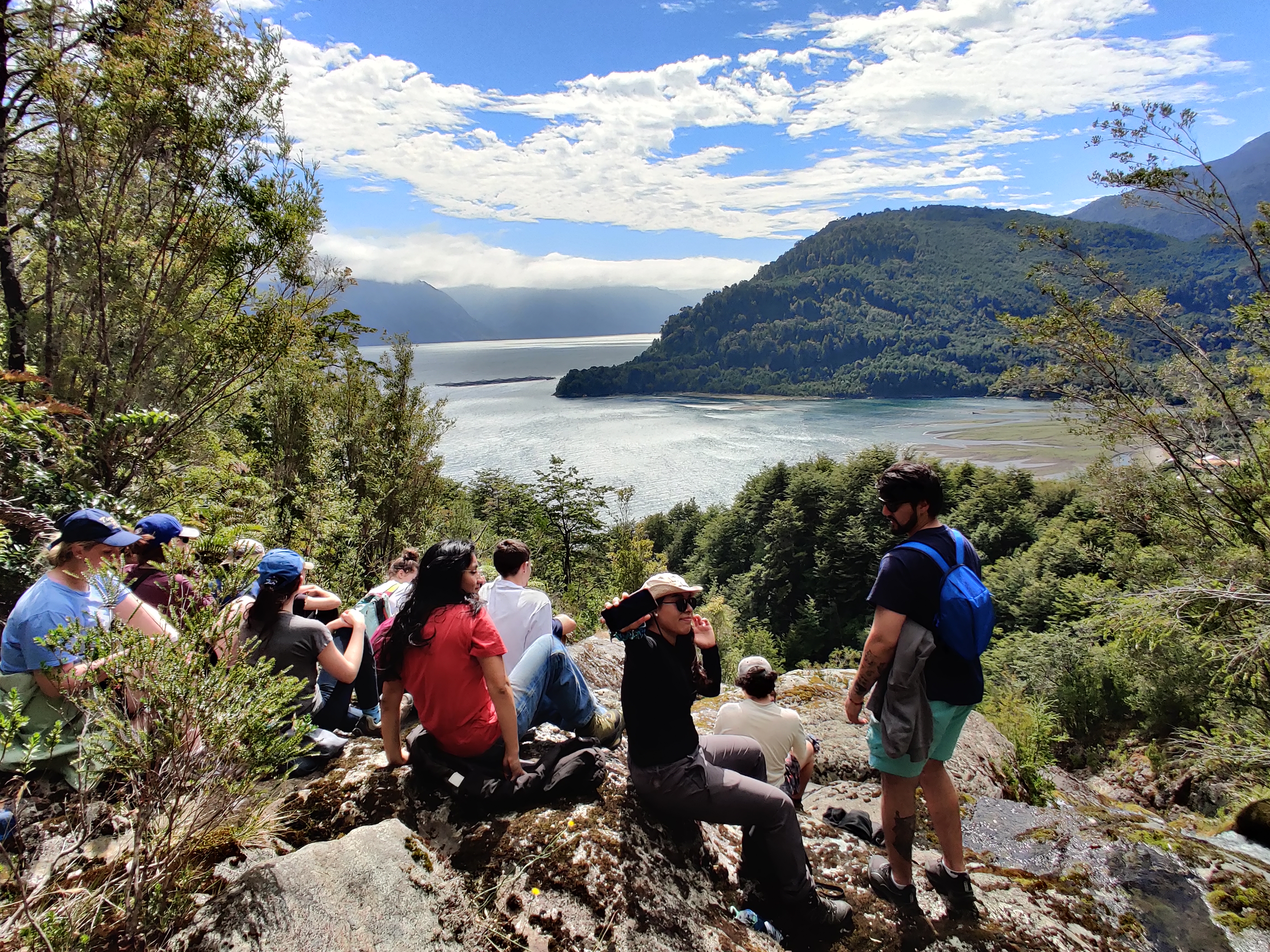 PRODIGY students exploring the beautiful scenery of Comau Fjord, Chile, during the 2025 summer school at the San Ignacio del Huinay field station (photo: Philippe Tortell)