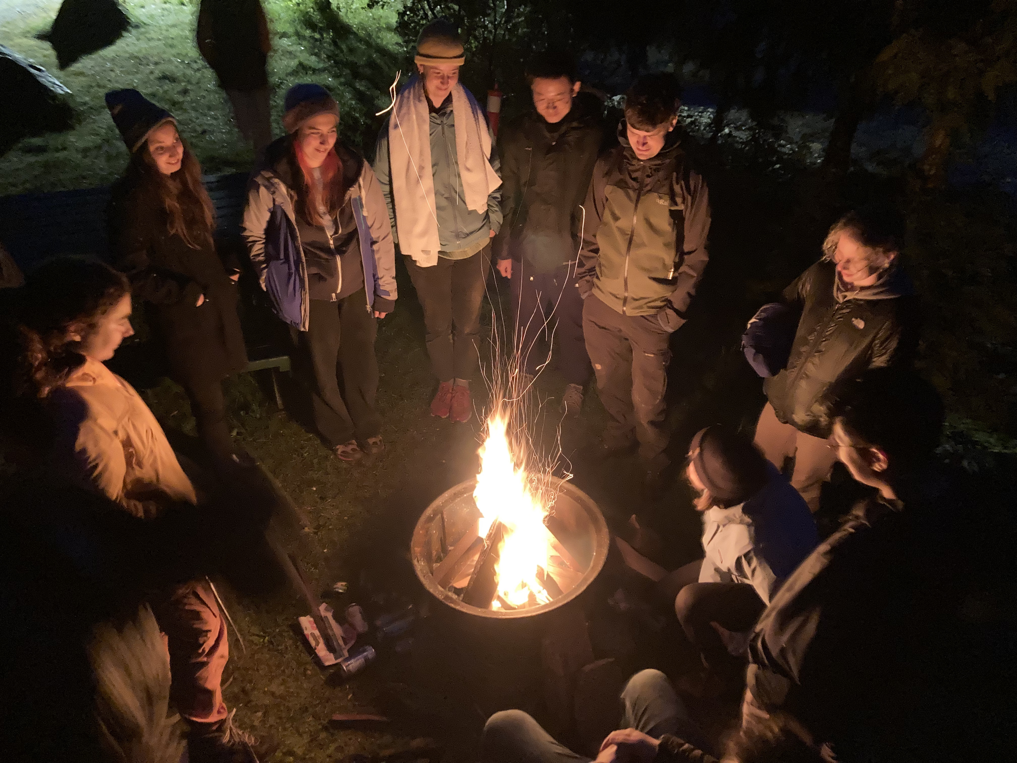 Students enjoy an evening bonfire at the 2022 field school on Quadra Island (photo: Philippe Tortell)