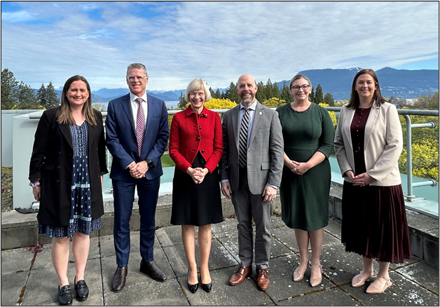 From left: Emily MacDougall, Director, Global Partnerships, Office of Global Engagement, UBC; Brett Lovegrove, Pro-Vice-Chancellor, Global Partnerships, UQ; Professor Deborah Terry, President and Vice-Chancellor, UQ; Dr. Benoit-Antoine Bacon, UBC President and Vice-Chancellor; Jennifer Karlson, Vice-President, Advancement and Community Engagement, UQ; Kayla Warner: Manager, Strategy and Partnerships, Global Strategy and Partnerships, UQ (photo: Cheryl Dumaresq)