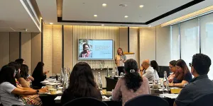 Dr. Natalia Oli discussing Nepal’s context on women’s cardiovascular health with the research participants in Kathmandu, Nepal in August 2025 - photo: Dr. Anmol Shrestha