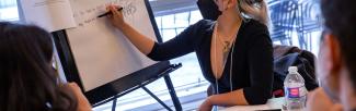 Artist Emily Chou takes notes during a story group meeting (photo: Gabriele Dumpys Woolever)