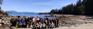 PRODIGY students on a guided visit to Kiixin, the traditional coastal village of the Hu-Ay-Aht First Nation, as part of the May 2024 summer school run at the Bamfield Marine Sciences Center (photo: Philippe Tortell)