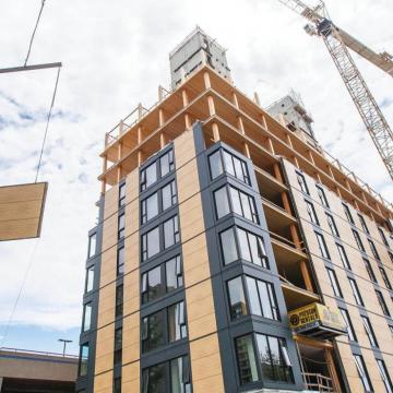 Canada’s tallest mass timber building, 18-storey Brock Commons Tallwood at UBC (Photo: KK Law/UBC Media Relations)