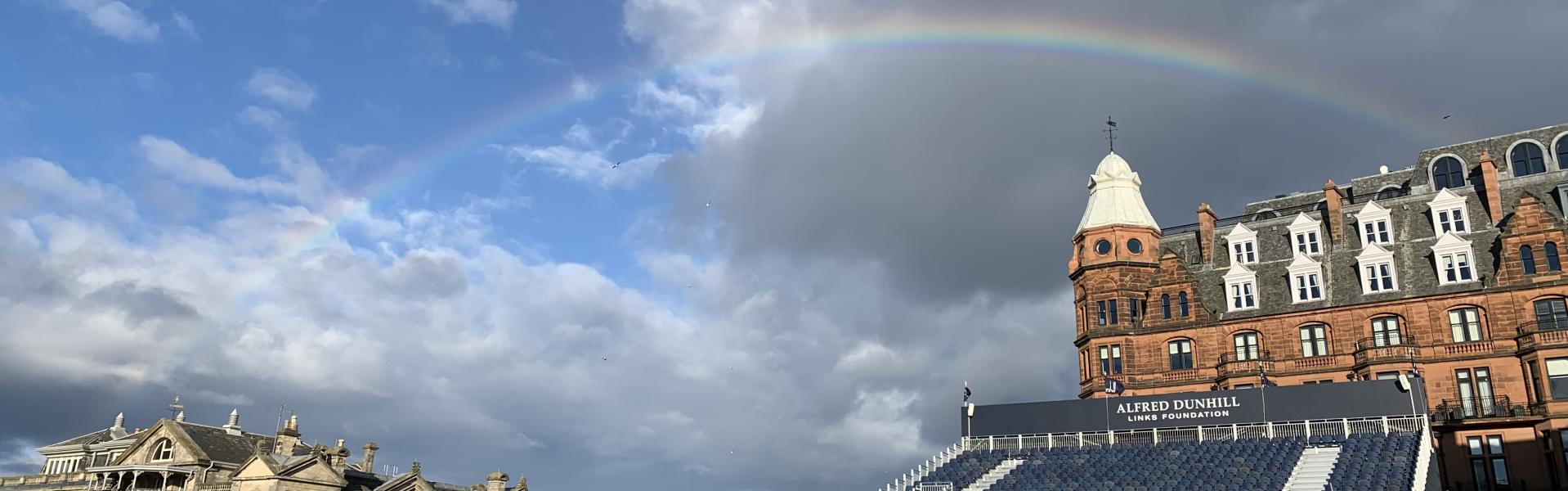 A rainbow over the world's oldest golf course, AKA "Old Course," during a European golf championship on one of my first weekends at St Andrews (photo: Imogen Crawford)