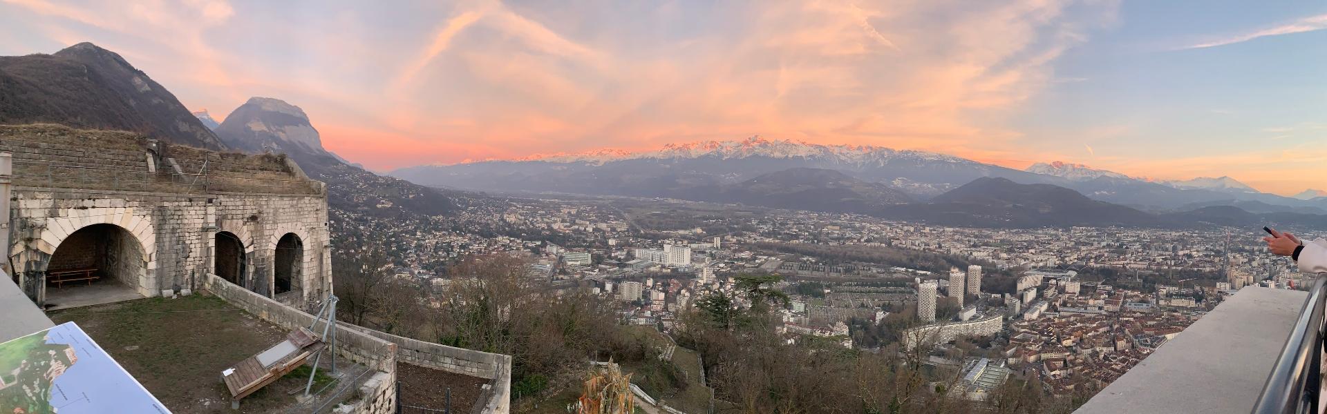 A sunset panoramic view of Bastille in the winter, a 30-minute hike up from the main city (photo: Sasha Soda)